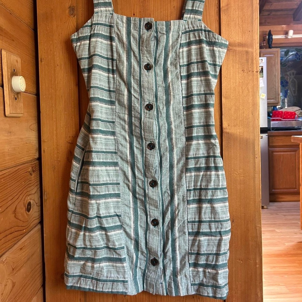 Roxy Teal and White Striped Button-Down Mini Dress